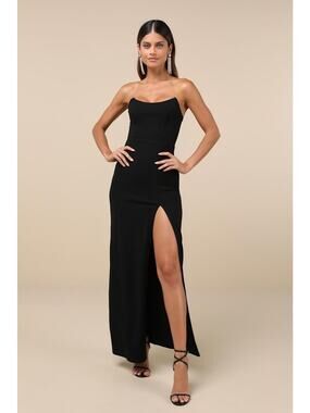 NWT Lulus Sensational Beauty Black Strapless Maxi Dress Bridesmaid Banquet Sz M